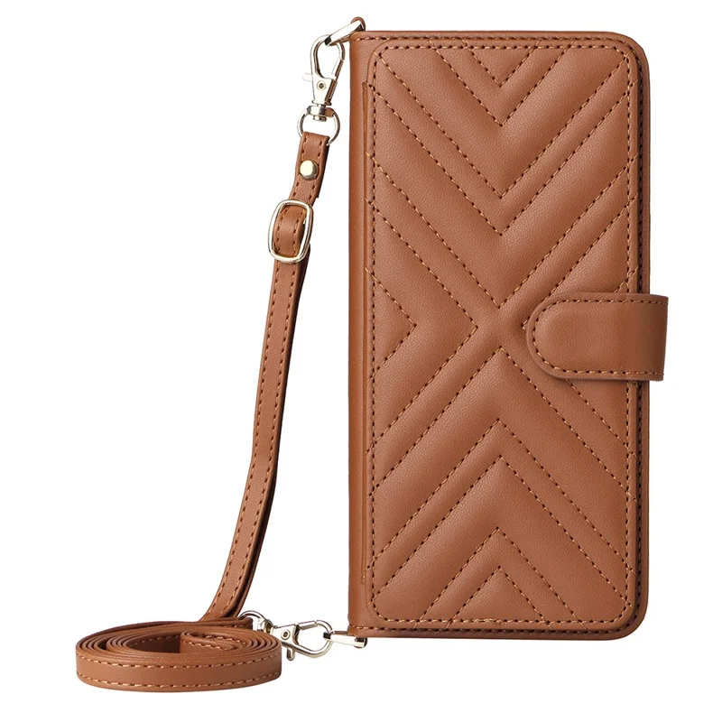 Funda de cuero para TCL 605 4G / 60 SE con correa para hombro / muñeca, soporte y cartera - Marrón