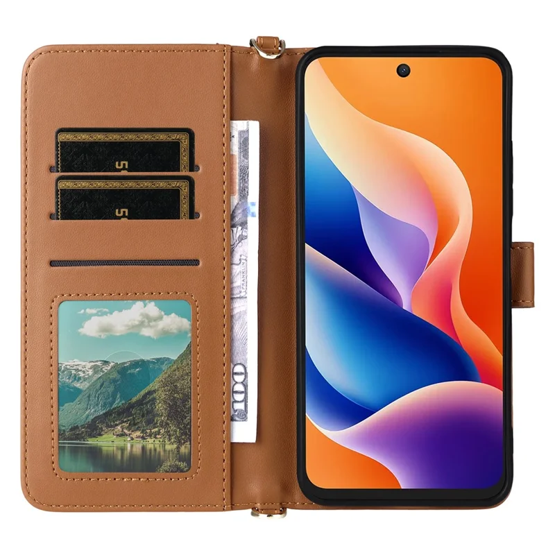 Funda de cuero para TCL 605 4G / 60 SE con correa para hombro / muñeca, soporte y cartera - Marrón