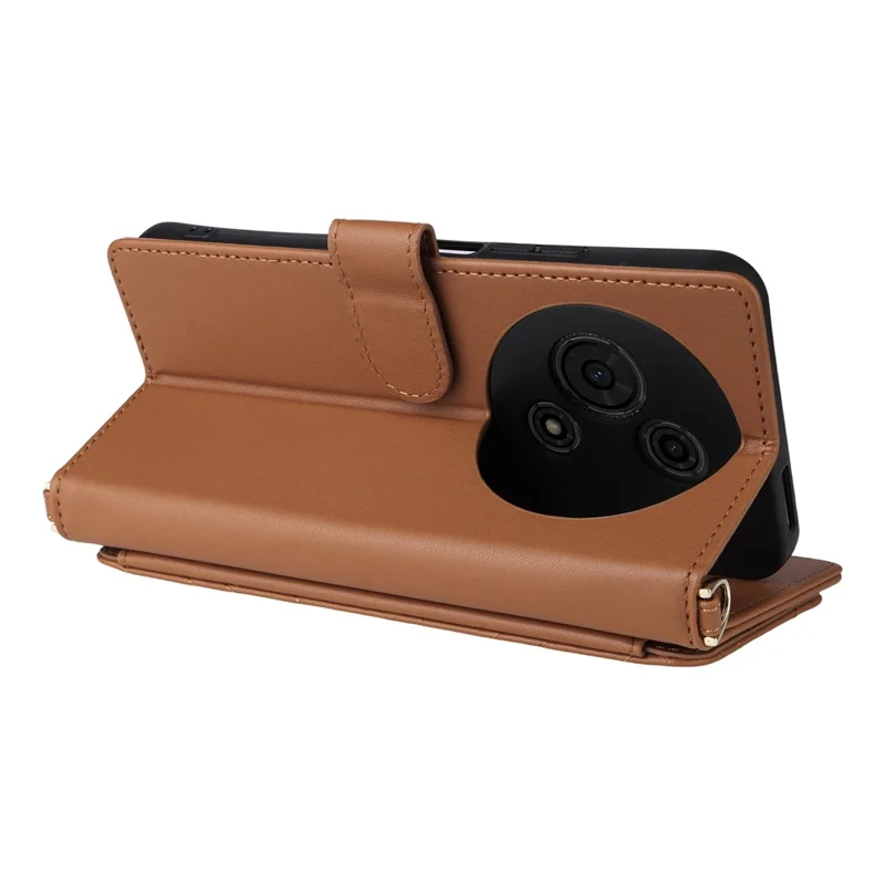 Funda de cuero para TCL 605 4G / 60 SE con correa para hombro / muñeca, soporte y cartera - Marrón