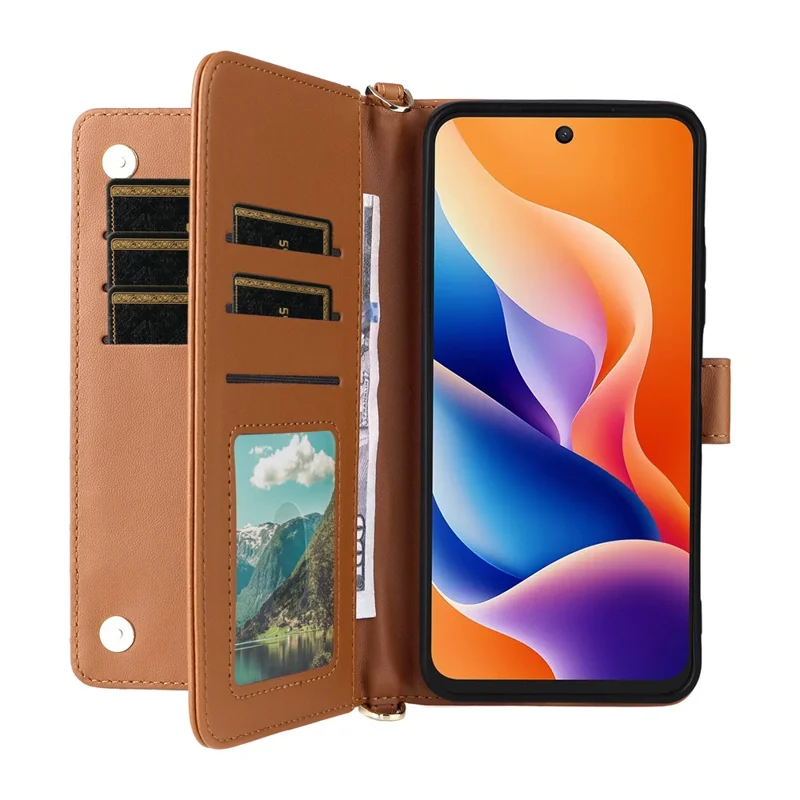 Funda de cuero para TCL 605 4G / 60 SE con correa para hombro / muñeca, soporte y cartera - Marrón