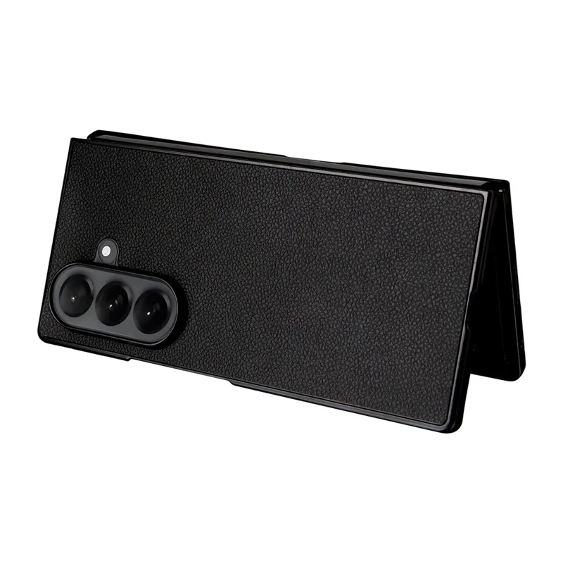 For Samsung Galaxy Z Fold7 5G Case Litchi Texture Leather + Hard PC Phone Cover - Black