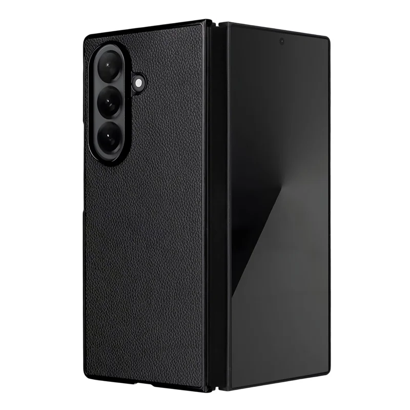 For Samsung Galaxy Z Fold7 5G Case Litchi Texture Leather + Hard PC Phone Cover - Black
