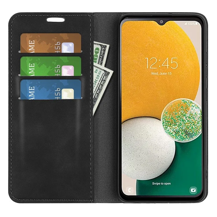 Anti-drop Flip Phone Cover Für Samsung Galaxy A14 5G / 4G, Skin-touch PU Leder Magnetisch Auto-absorbed Telefon-Hülle mit Geldbörse Ständer - Schwarz