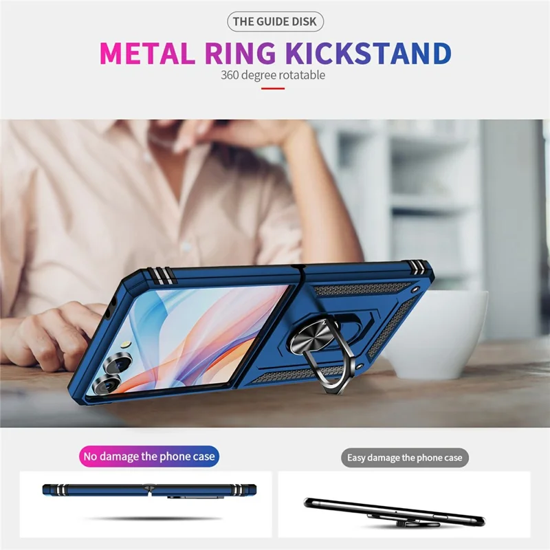 For Samsung Galaxy Z Flip7 5G Case TPU + PC Phone Cover with Ring Kickstand Drop Protection - Blue