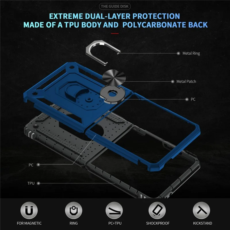 For Samsung Galaxy Z Flip7 5G Case TPU + PC Phone Cover with Ring Kickstand Drop Protection - Blue
