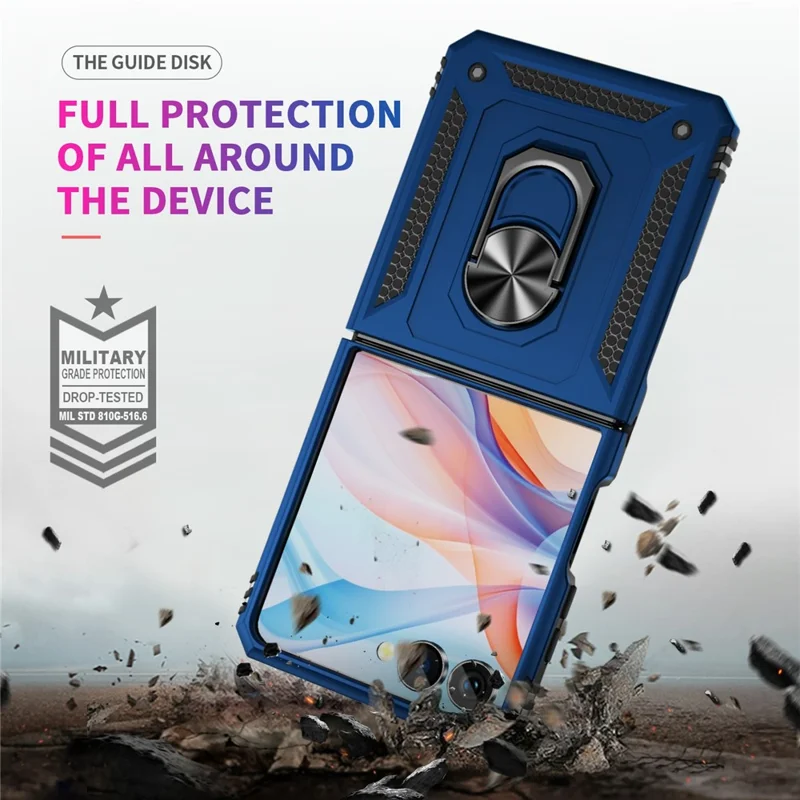 For Samsung Galaxy Z Flip7 5G Case TPU + PC Phone Cover with Ring Kickstand Drop Protection - Blue