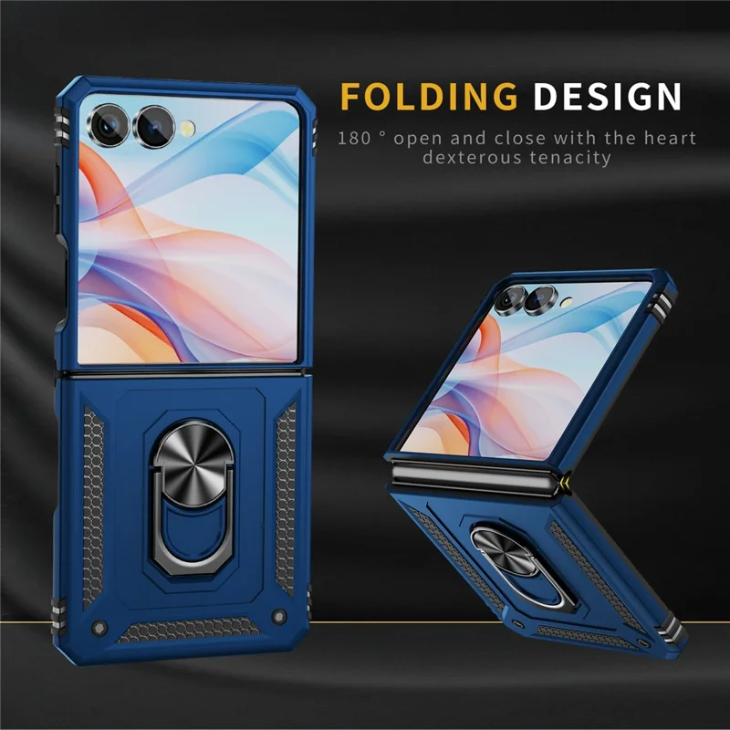 For Samsung Galaxy Z Flip7 5G Case TPU + PC Phone Cover with Ring Kickstand Drop Protection - Blue