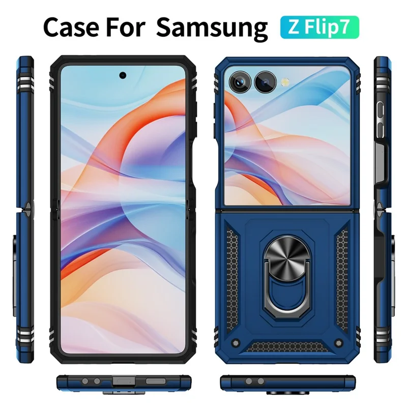 For Samsung Galaxy Z Flip7 5G Case TPU + PC Phone Cover with Ring Kickstand Drop Protection - Blue