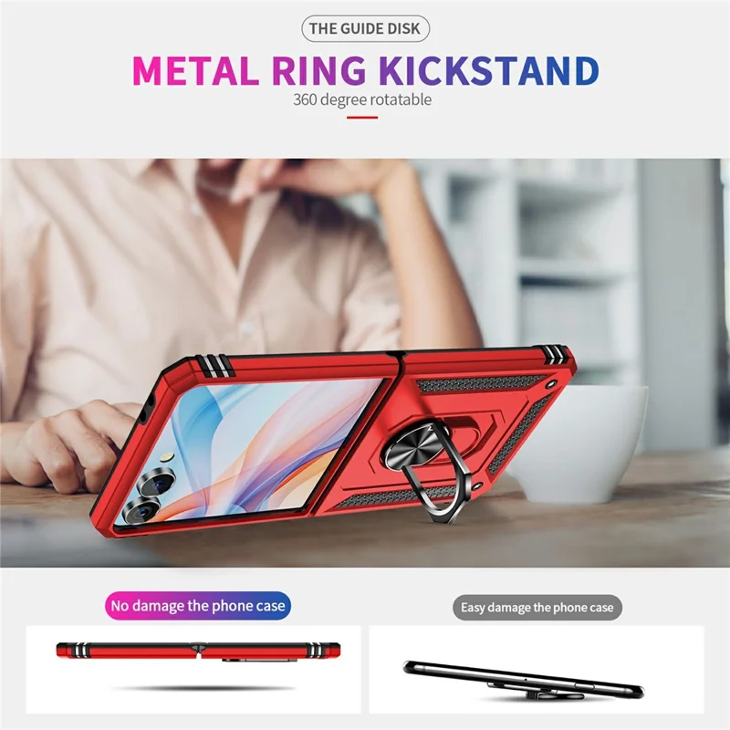 For Samsung Galaxy Z Flip7 5G Case TPU + PC Phone Cover with Ring Kickstand Drop Protection - Red