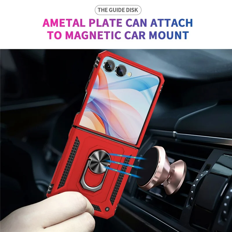 For Samsung Galaxy Z Flip7 5G Case TPU + PC Phone Cover with Ring Kickstand Drop Protection - Red