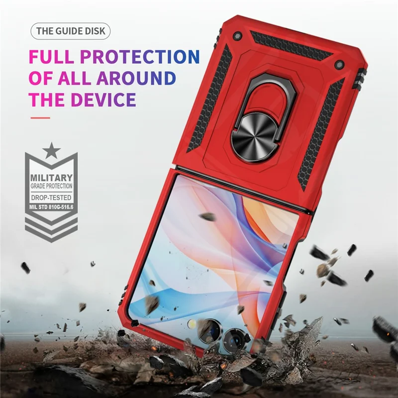For Samsung Galaxy Z Flip7 5G Case TPU + PC Phone Cover with Ring Kickstand Drop Protection - Red