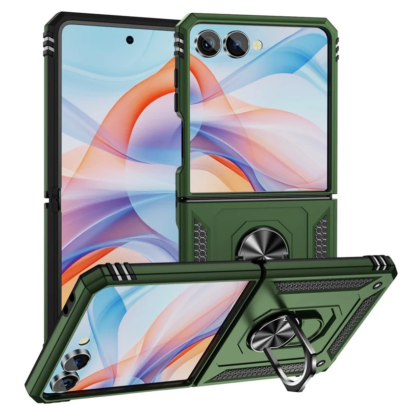 Cover per Samsung Galaxy Z Flip7 5G in TPU + PC con Anello Supporto Antiurto - Verde Militare