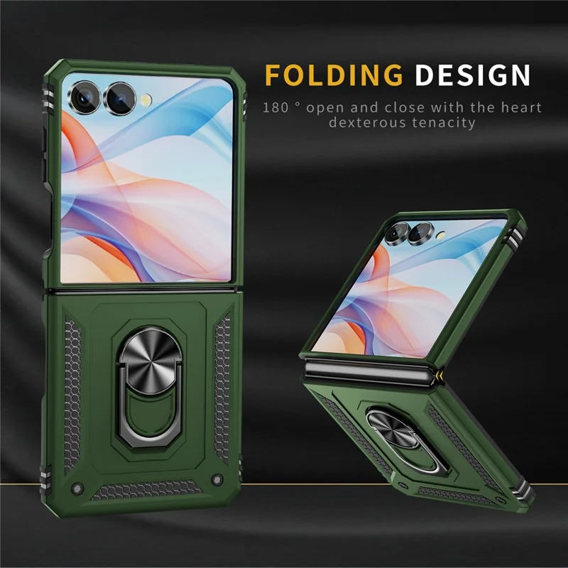 Cover per Samsung Galaxy Z Flip7 5G in TPU + PC con Anello Supporto Antiurto - Verde Militare