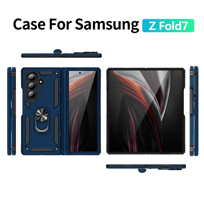 For Samsung Galaxy Z Fold7 5G Case PC + TPU Phone Cover with Kickstand - Blue