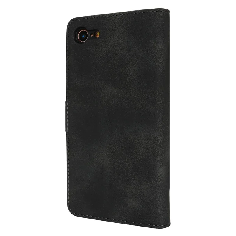 Wallet Hülle für iPhone SE (2022) / (2020) / 8 / 7 Doppelt Gefaltete Kante Soft-Touch PU Leder Flip Handyhülle - Schwarz