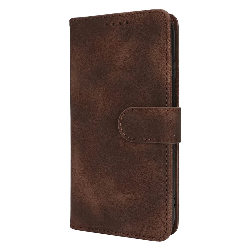 Wallet Case for iPhone SE (2022) / (2020) / 8 / 7 Double Folded Edge Skin Touch PU Leather Flip Phone Cover - Dark Brown