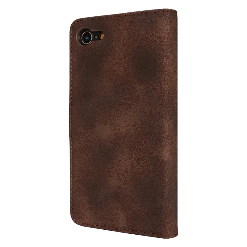 Wallet Case for iPhone SE (2022) / (2020) / 8 / 7 Double Folded Edge Skin Touch PU Leather Flip Phone Cover - Dark Brown