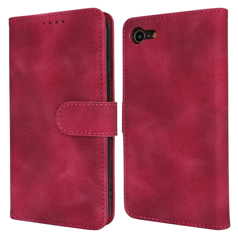 Funda tipo cartera para iPhone SE (2022) / (2020) / 8 / 7 con doble pliegue, tacto de piel, funda de cuero PU tipo flip - Rojo Vino