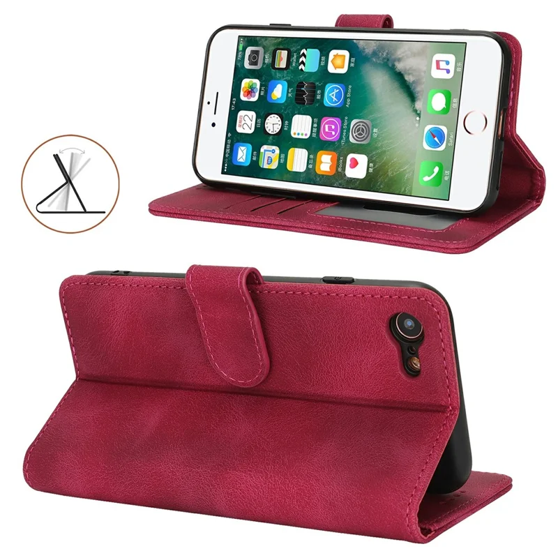 Funda tipo cartera para iPhone SE (2022) / (2020) / 8 / 7 con doble pliegue, tacto de piel, funda de cuero PU tipo flip - Rojo Vino