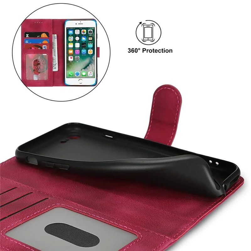 Funda tipo cartera para iPhone SE (2022) / (2020) / 8 / 7 con doble pliegue, tacto de piel, funda de cuero PU tipo flip - Rojo Vino