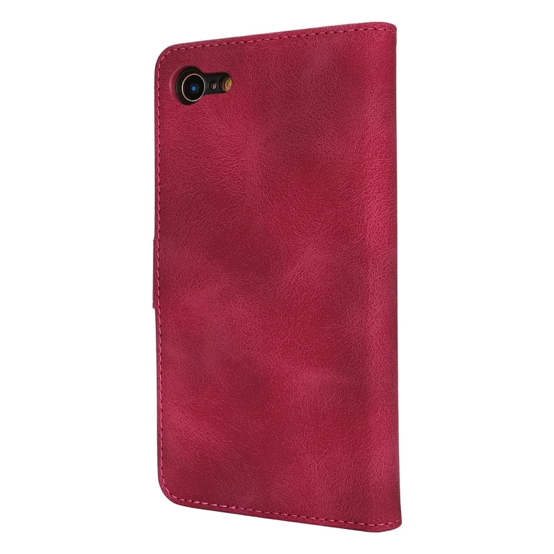Funda tipo cartera para iPhone SE (2022) / (2020) / 8 / 7 con doble pliegue, tacto de piel, funda de cuero PU tipo flip - Rojo Vino