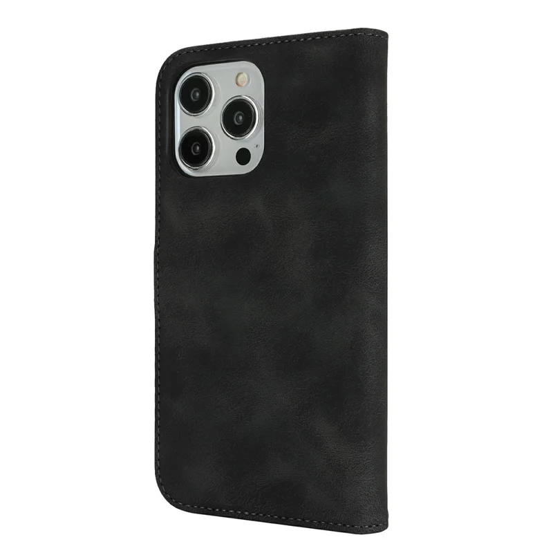 Funda tipo cartera para iPhone 13 Pro con doble pliegue, cuero sintético con acabado tipo piel, tapa abatible - Negro