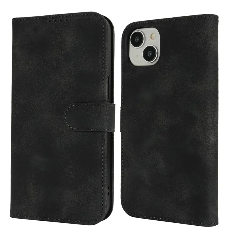 Per iPhone 14 / 13 Custodia Portafoglio Bordo Doppio Piegato Tocco Pelle PU Flip Phone Cover - Nero