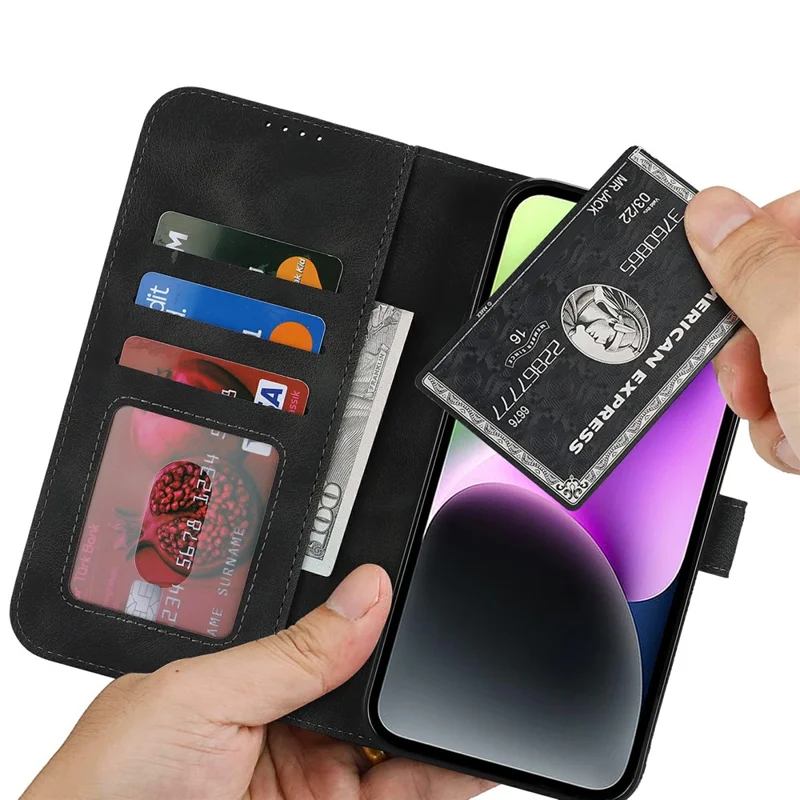 Per iPhone 14 / 13 Custodia Portafoglio Bordo Doppio Piegato Tocco Pelle PU Flip Phone Cover - Nero