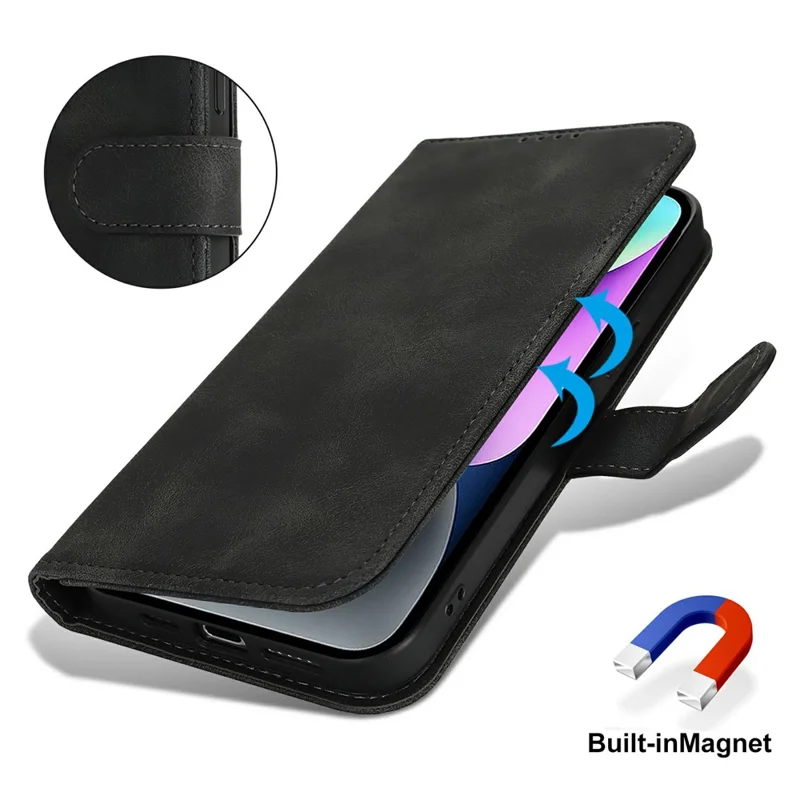 Per iPhone 14 / 13 Custodia Portafoglio Bordo Doppio Piegato Tocco Pelle PU Flip Phone Cover - Nero