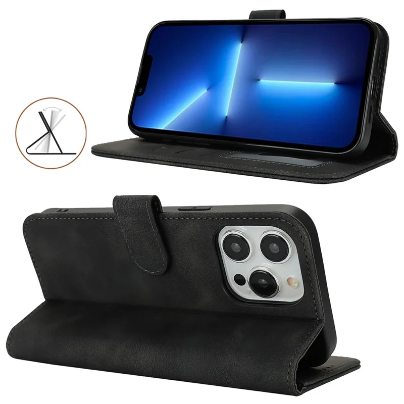 Capa de carteira para iPhone 13 Pro Max / 12 Pro Max Borda dobrada dupla Pele tátil PU Capa flip de telefone - Preto