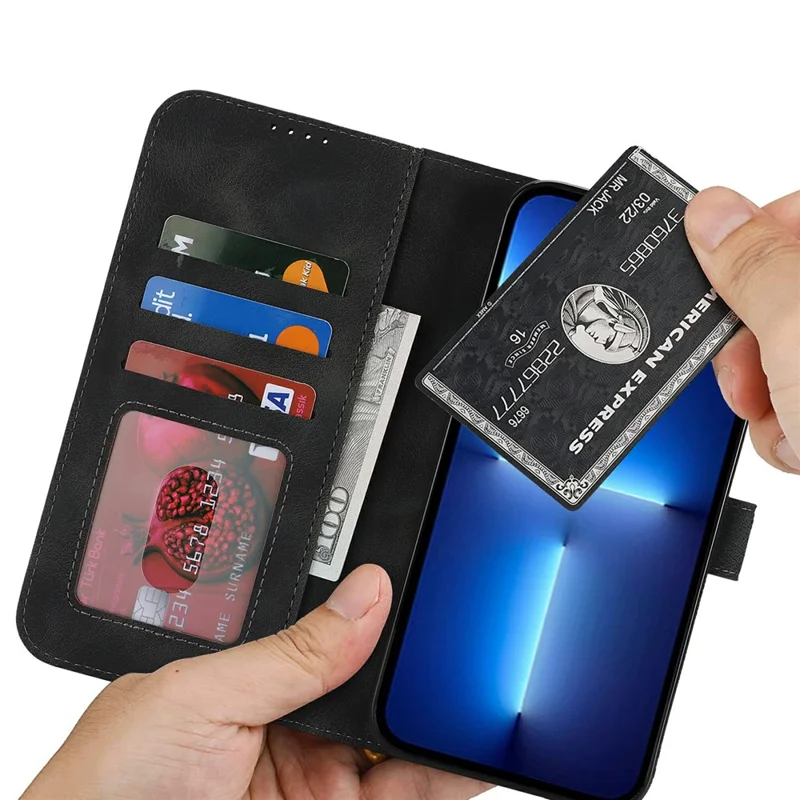 Capa de carteira para iPhone 13 Pro Max / 12 Pro Max Borda dobrada dupla Pele tátil PU Capa flip de telefone - Preto