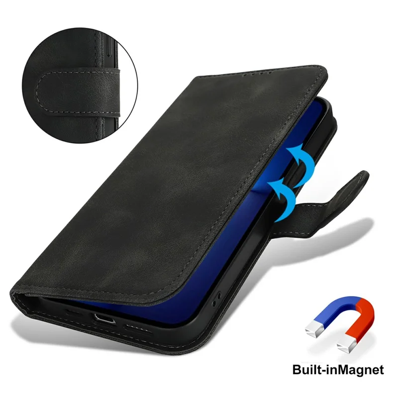 Capa de carteira para iPhone 13 Pro Max / 12 Pro Max Borda dobrada dupla Pele tátil PU Capa flip de telefone - Preto