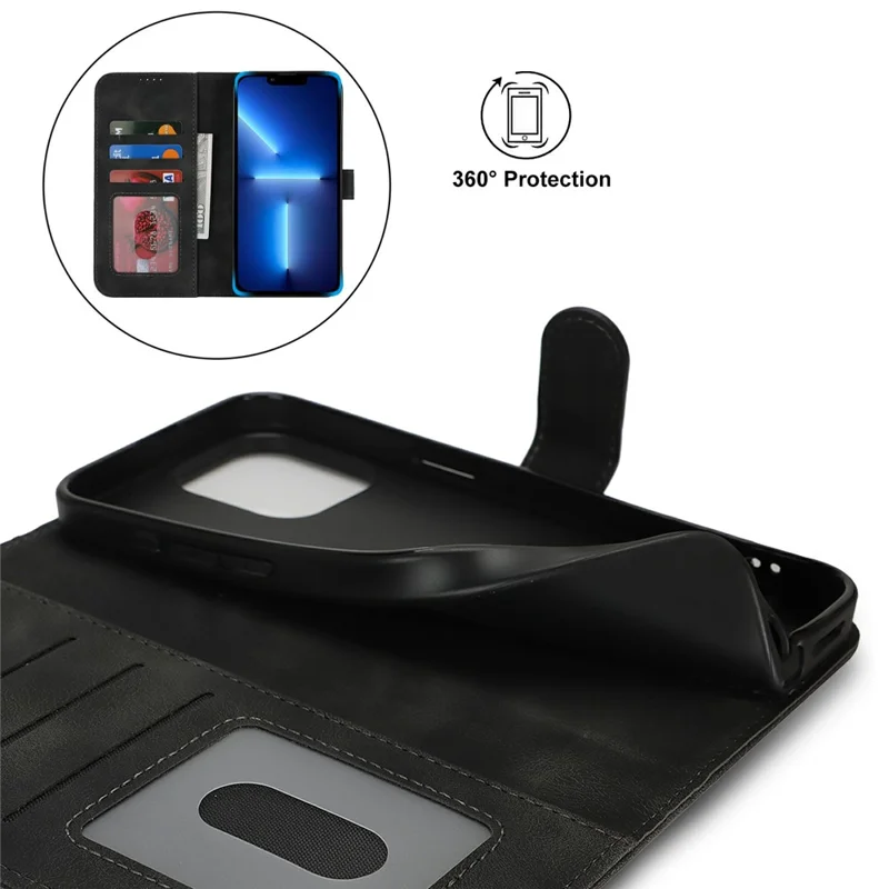 Capa de carteira para iPhone 13 Pro Max / 12 Pro Max Borda dobrada dupla Pele tátil PU Capa flip de telefone - Preto