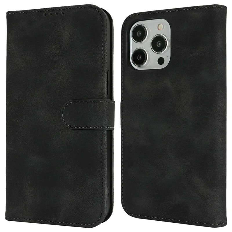 Für iPhone 14 Pro Max Geldbörsen-Hülle mit doppelt gefalteter Kante, Soft-Touch PU-Leder Flip Handyhülle - Schwarz