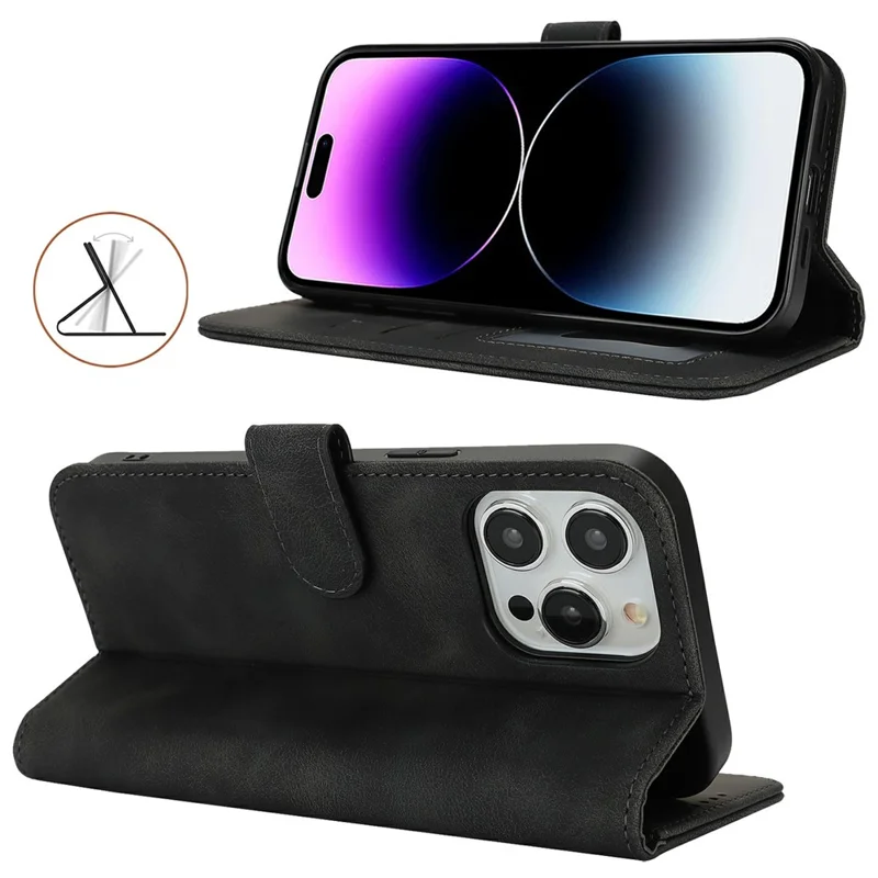 Für iPhone 14 Pro Max Geldbörsen-Hülle mit doppelt gefalteter Kante, Soft-Touch PU-Leder Flip Handyhülle - Schwarz