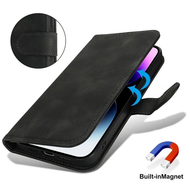 Für iPhone 14 Pro Max Geldbörsen-Hülle mit doppelt gefalteter Kante, Soft-Touch PU-Leder Flip Handyhülle - Schwarz