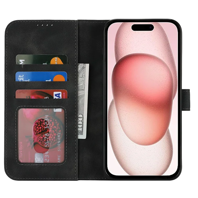 Чехол-кошелек для iPhone 15 Plus / 14 Plus с двойным загибом, из мягкой кожи с эффектом софт-тач, черный
