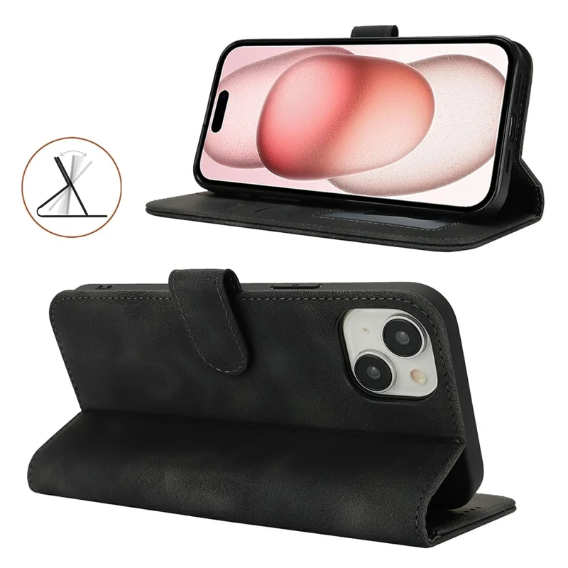 Чехол-кошелек для iPhone 15 Plus / 14 Plus с двойным загибом, из мягкой кожи с эффектом софт-тач, черный