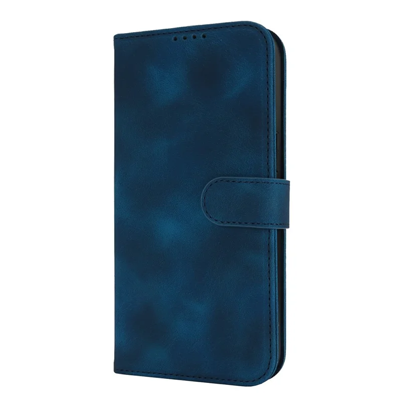 For iPhone 15 Plus / 14 Plus Wallet Case Double Folded Edge Skin Touch PU Leather Flip Phone Cover - Blue