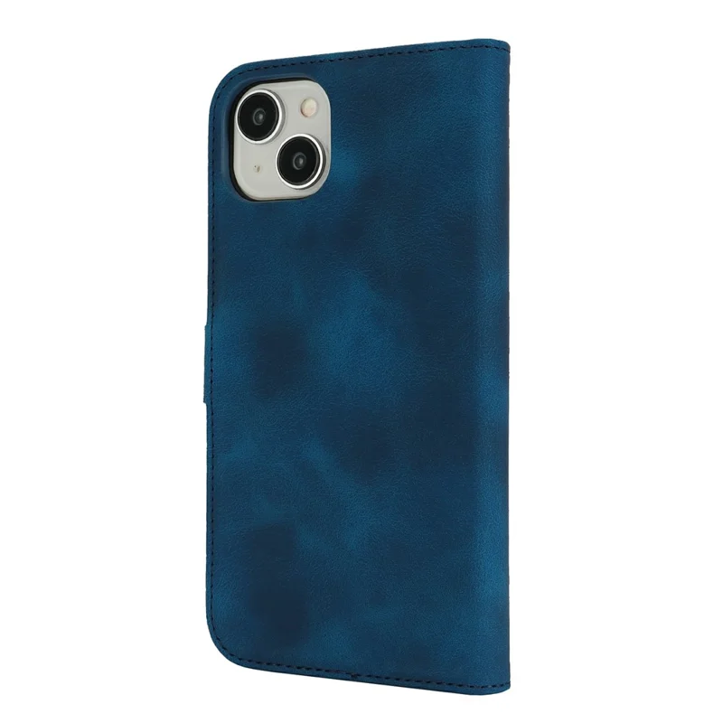 For iPhone 15 Plus / 14 Plus Wallet Case Double Folded Edge Skin Touch PU Leather Flip Phone Cover - Blue