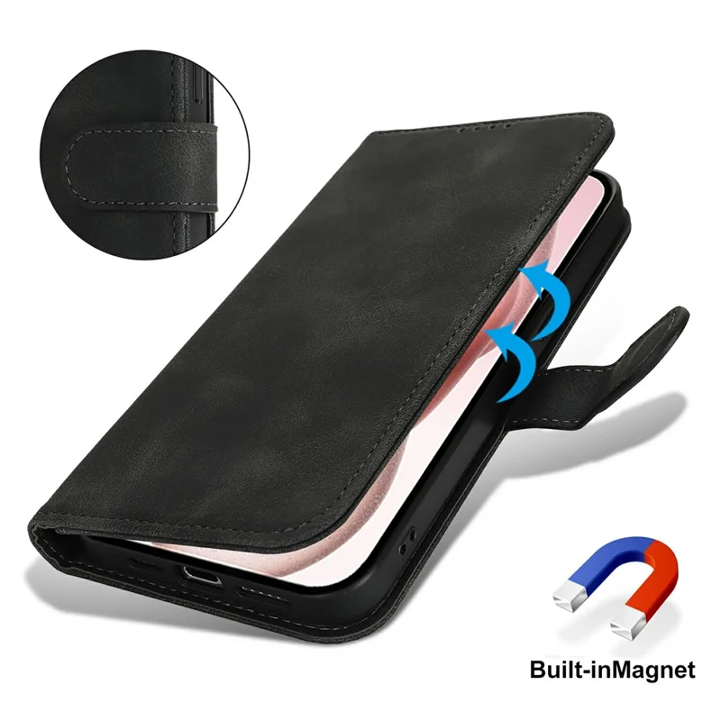 Für iPhone 15 Brieftasche Hülle Doppelt gefalteter Rand Haut Berührung PU Leder Flip Telefonabdeckung - Schwarz