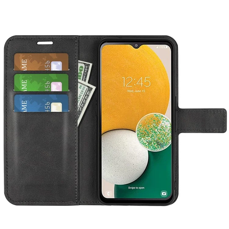 Para Samsung Galaxy A14 5G / 4G Calf Texture PU Leather Phone Case Wallet Foldable Stand Cell Phone Cover - Negro