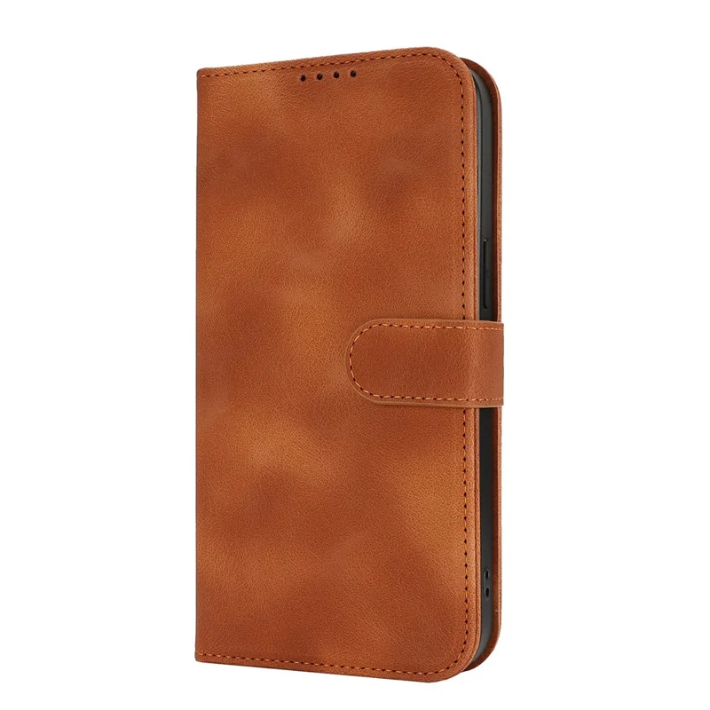 For iPhone 15 Pro Wallet Case Double Folded Edge Skin Touch PU Leather Flip Phone Cover - Light Brown