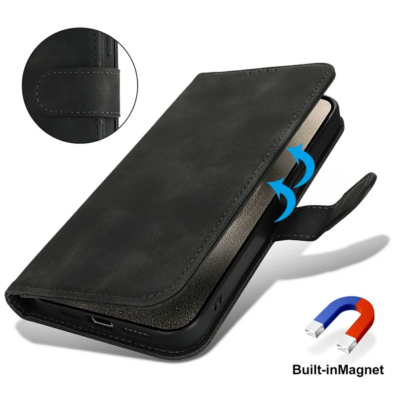 Für iPhone 15 Pro Max Geldbörsen-Hülle Doppelt Gefaltete Kante Hautfreundliches PU-Leder Flip Handyhülle - Schwarz