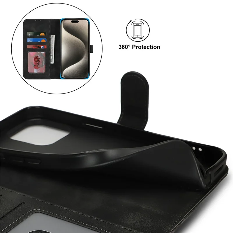 Für iPhone 15 Pro Max Geldbörsen-Hülle Doppelt Gefaltete Kante Hautfreundliches PU-Leder Flip Handyhülle - Schwarz