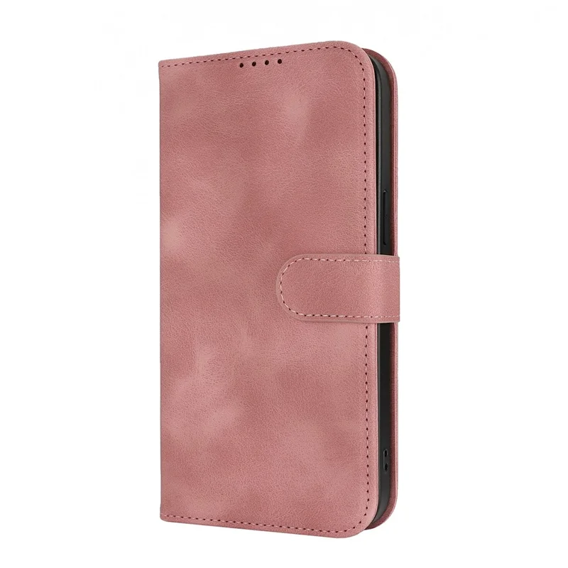 For iPhone 15 Pro Max Wallet Case Double Folded Edge Skin Touch PU Leather Flip Phone Cover - Rose Pink