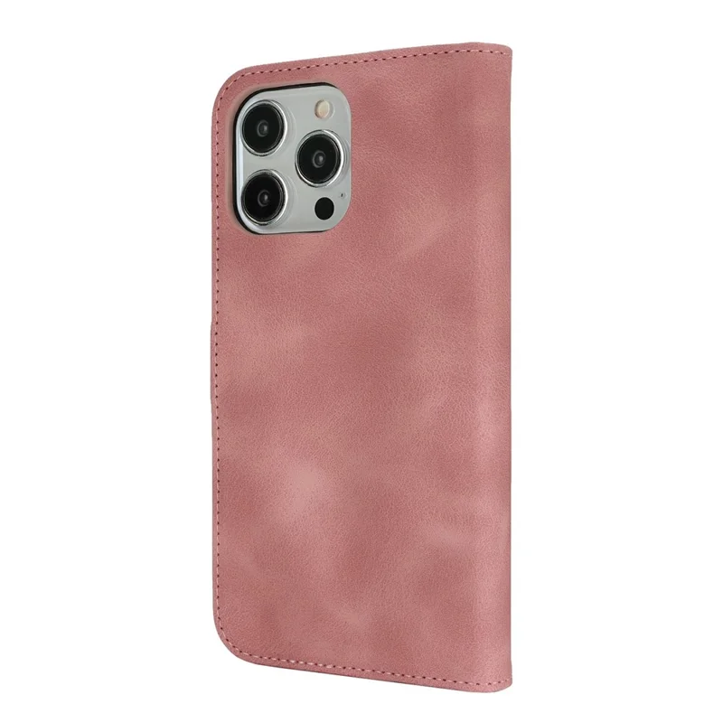 For iPhone 15 Pro Max Wallet Case Double Folded Edge Skin Touch PU Leather Flip Phone Cover - Rose Pink