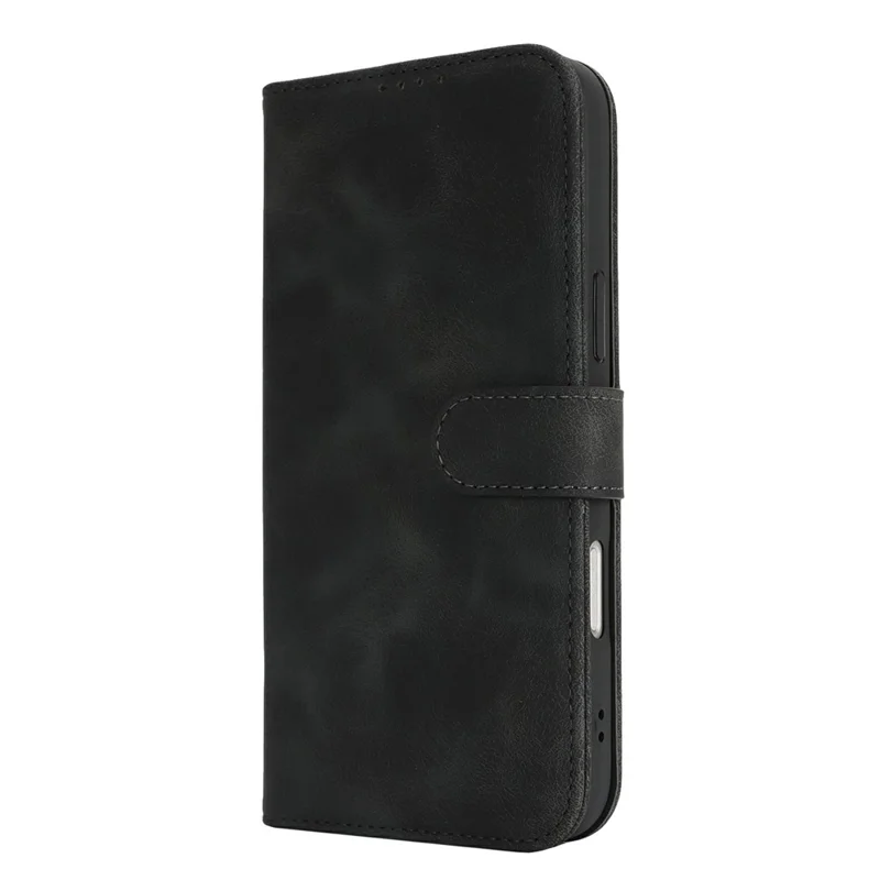 For iPhone 16 Plus Wallet Case Double Folded Edge Skin Touch PU Leather Flip Phone Cover - Black