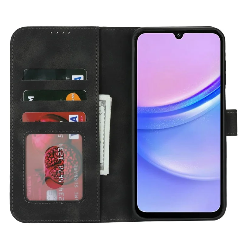 Funda de cartera para Samsung Galaxy A15 5G Piel sintética de toque con borde doblado doble - Negro