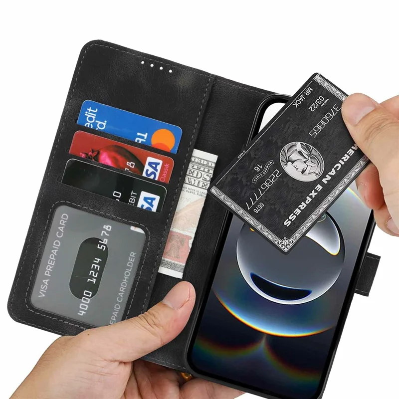 For iPhone 16e Wallet Case Double Folded Edge Skin Touch PU Leather Flip Phone Cover - Black